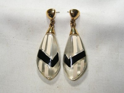 Seltene, Vintage Krone Trifari Goldton, Emaille, Clear Lucite Ohrringe Ohrhänger