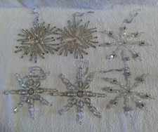 Pottery Barn Beaded Snowflakes 5 Christmas Tr...