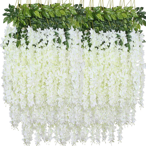 Künstliche Glyzinie hängende Blumen Kunstblumengirlande Seide weiß - Bild 1 von 9
