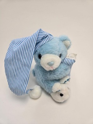 Creature Comforts Night Time Blue Bear Wearing Nightcap Pillow Slippers(5 inch)