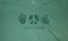 2XL NWT Women's Life is Good Peace Sign Acorn Pinecone Green LS Crusher Vee