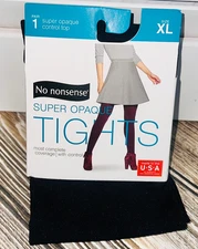 No nonsense Womens Black Super Opaque Control Top Tights Black Size XL