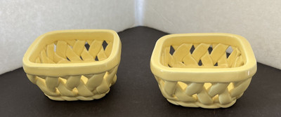 TWO Grace s Pantry Woven Ceramic Tiny Baskets Dishes Yellow 3'' Tiny Small Mini