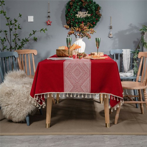 Modern Jacquard Tassels Rectangular Tablecloth Table cloth Cover Dining Party - Picture 12 of 25