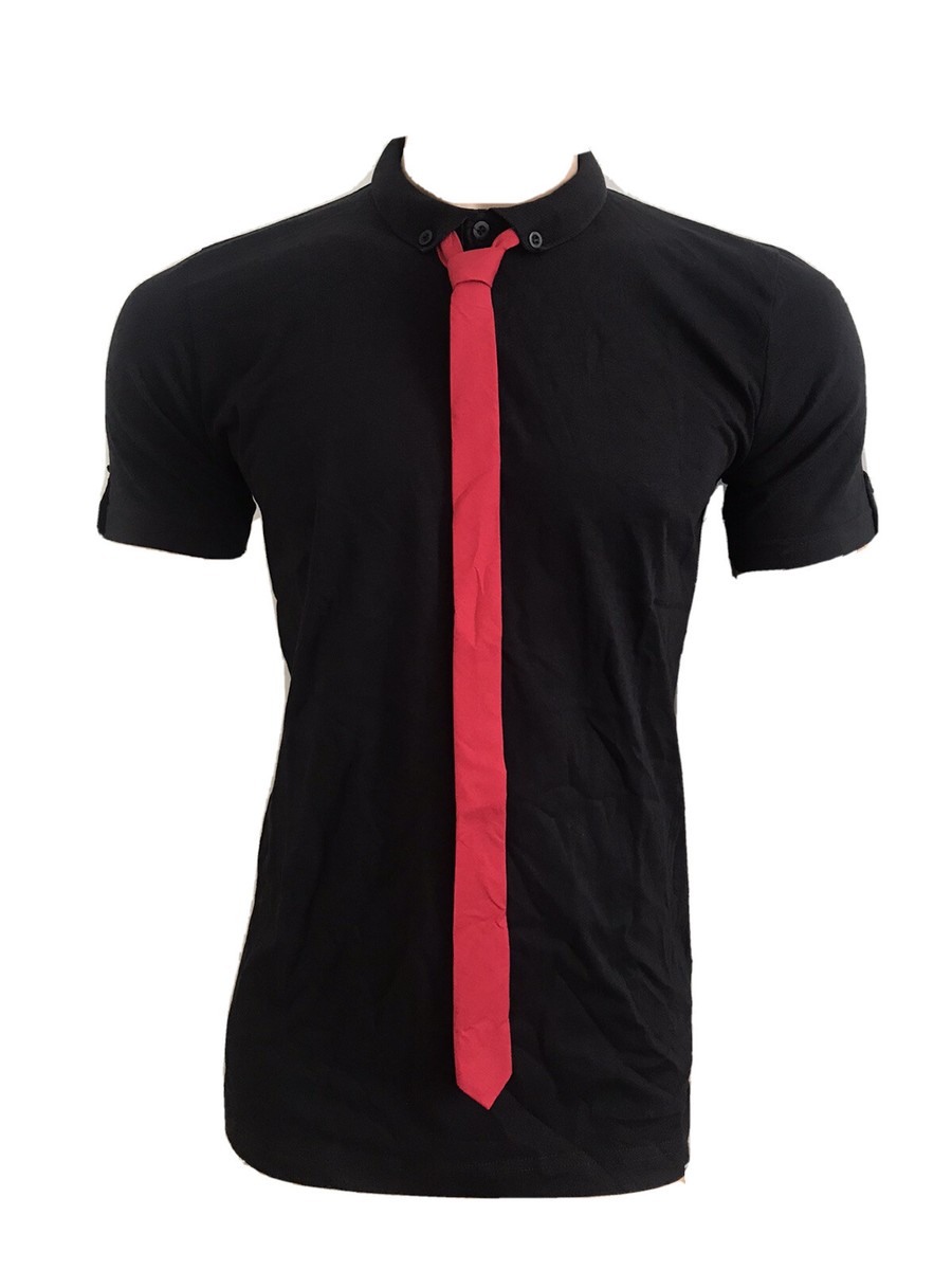 polo slim fit tee black xs 1枚 CLASSIC BLACK COTTON SLIM FIT POLO SHIRT TEE WITH RED SKINNY