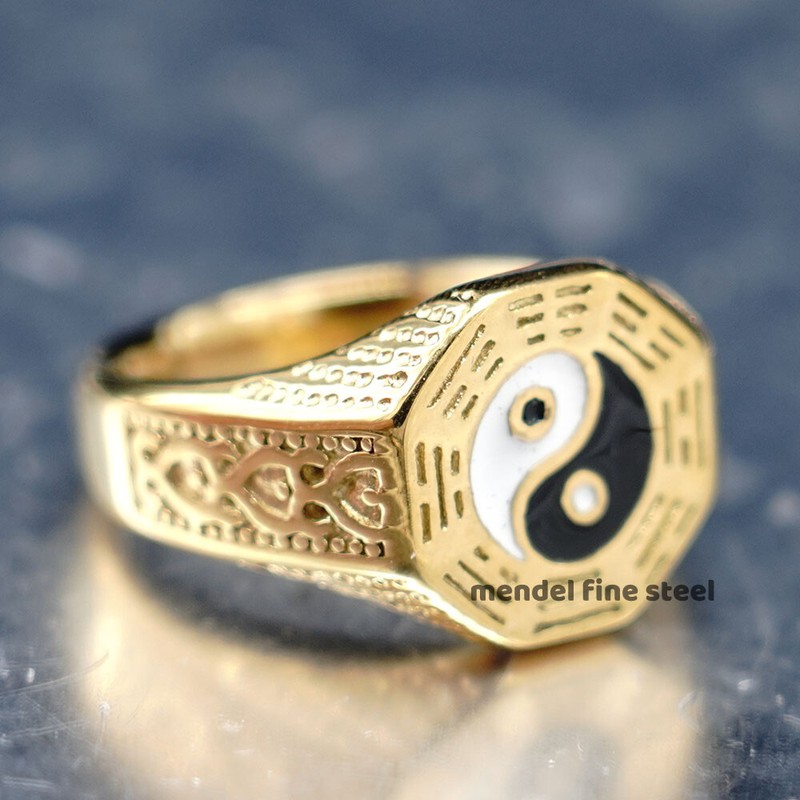 Mendel Mens Gold Plated Yin Ying Yang Protection Ring Size 7-15 - Product main view