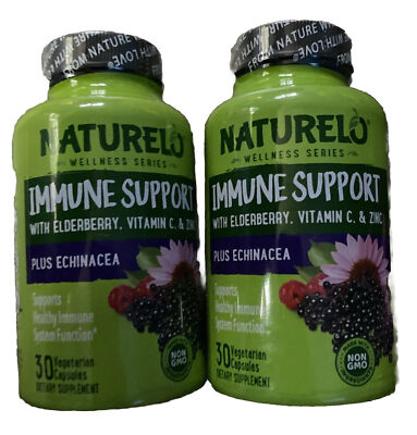 Naturelo Immune Support Elderberry Vitamin C & Zinc Supplement 30 Caps Lot Of 2