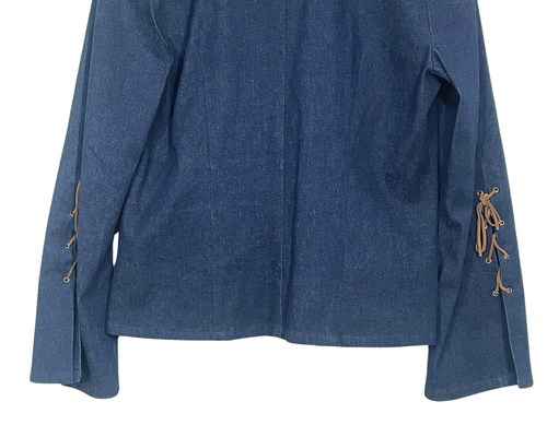 Vintage David Paul NY Sz M Denim Blazer Jacket Flare Sleeves with Leather Laces - Picture 7 of 8