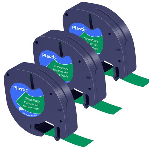 3PK 91334 Tape Compatible With Dymo LetraTag QX50 Plastic On Green Label Maker