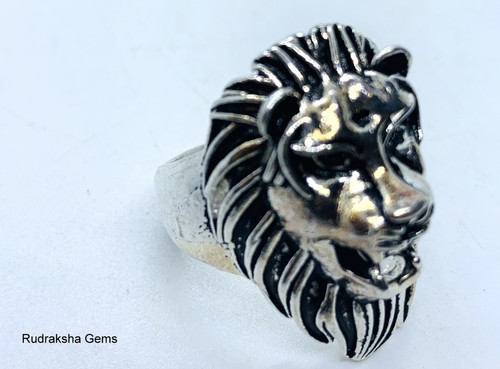 Mens Hip Hop Singham Steel Gothic Lion Head Biker Band Silver Black Ring Men - Picture 5 of 5