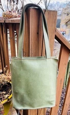 Village Tannery Design Sevestet NY Green with Orange Stitching Tote Bag Leather