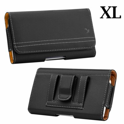 For Samsung Galaxy Note 8 9 10+ - Black Leather Belt Clip Horizontal Pouch Case