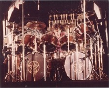 Rush drummer Neil Peart on stage in 1970's concert 8x10 inch photo