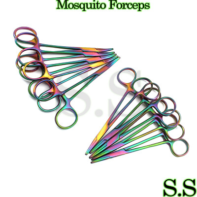10 Mosquito Hemostat Locking Forceps 5 Curved & 5 Straight Rainbow Multi Color 
