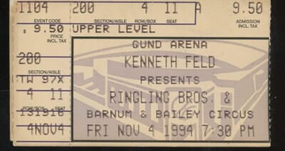 Nov 4th 1994 Gund Arena Feld Entertainment Ringling Brothers Ticket Stub