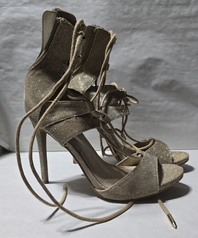 Туфли Republic L.A. на шнуровке с открытым носком золотистый металлик праздничные каблуки размер 8 М - Изображение 3 из 4