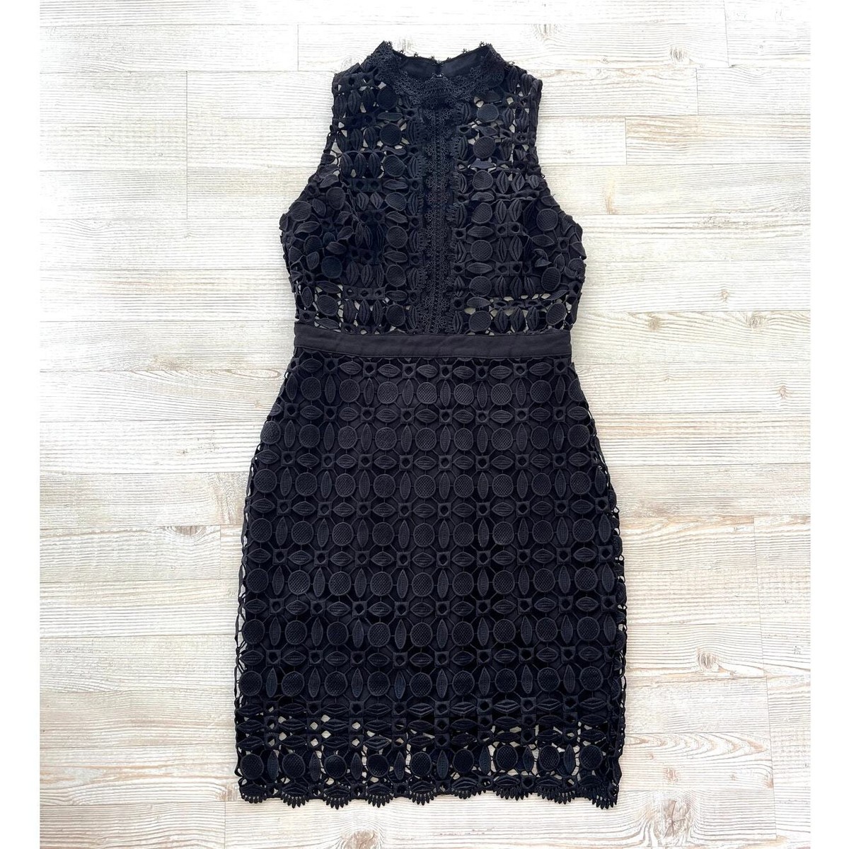astr crochet dress Astr the Label Womens Crochet Mesh Inset Cocktail Dress Black