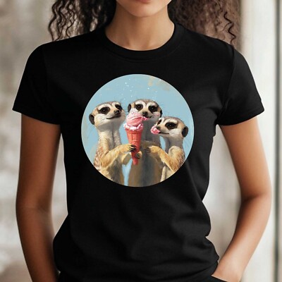 Meerkat Eating Ice Cream Print Cotton Women's T-Shirt Size S to 3XL