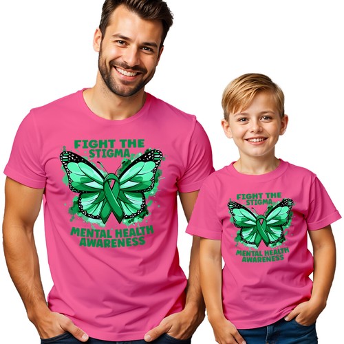 Mens Kids Butterfly Green Ribbon Mental Health Awareness T-Shirt Tee Anxiety#MHA - Picture 18 of 30