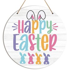 Happy Easter Bunny Door Sign, Spring Bunny Welcome Decor, Easter Door Hanging...