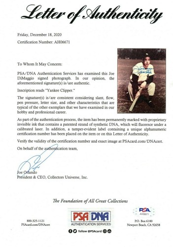 JOE DIMAGGIO YANKEE CLIPPER PSA/DNA CERTIFIED SIGNED 8X10 PHOTO AUTOGRAPH AUTO - Picture 2 of 2