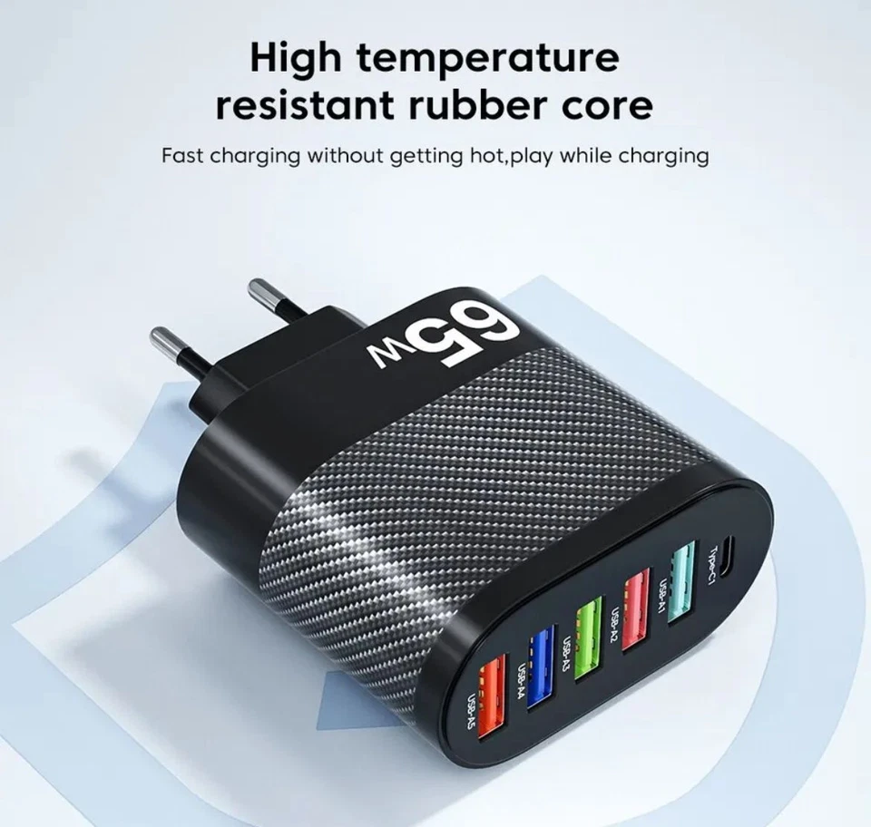 Multi USB Ladegerät 6 Port Ladestation Mehrfach Ladestecker 65W Mehrfach Stecker - Bild 2 von 4