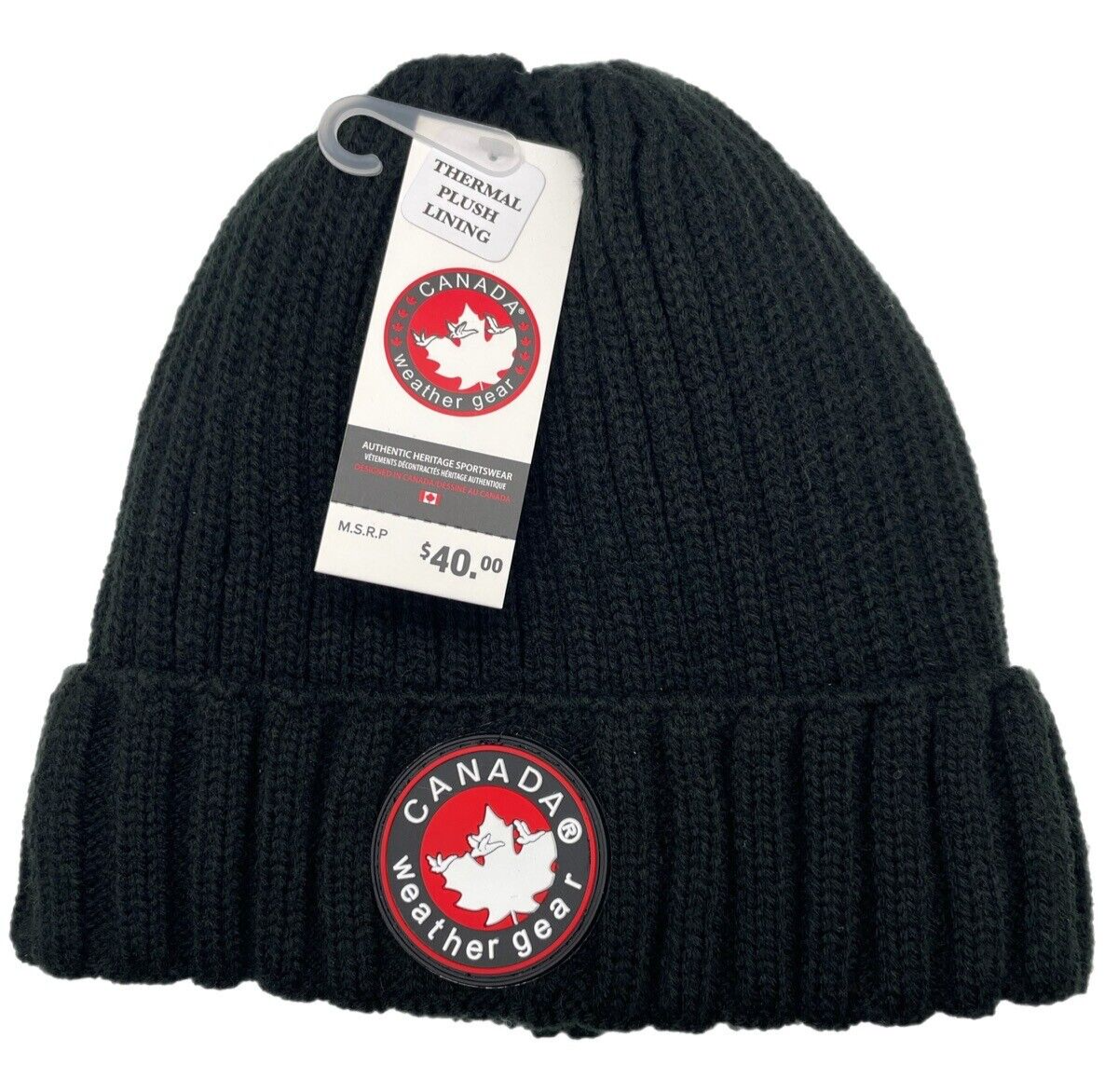 Canada Weather Gear: Winter Knit Fleece Lined Cuffed Beanie Hat