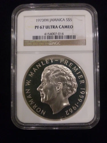 1973 JAMAICA HUGE Premier Norman W Manley Silver $5 Coin NGC PF 67 Ultra Cameo