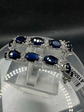 Damen Saphir Armband CZ Oval Tennis Zirkonia Silber Rhodium 7 Zoll 501