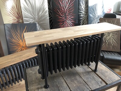 Column Designer Radiator Black With Oak Bench 550 1150 240 3300