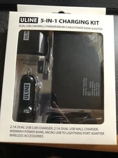ULINE 5-in-1 Charging Kit Dual USB Car Wall Micro USB Power Bank - NEW