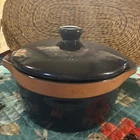 frankoma pottery Navy Blue Bean Pot Great For Biscuits Approx 10 Ins Handle To H