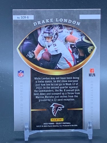 2022 Panini Select novatos certificados #SCR-6 DRAKE LONDON Atlanta Falcons radiocontrol - Imagen 2 de 2