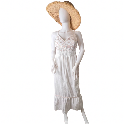 Vestido Ava Viv 0X Blanco Bordado Boho Núcleo Costero Volantes Dobladillo Maxi Solero - Imagen 2 de 12