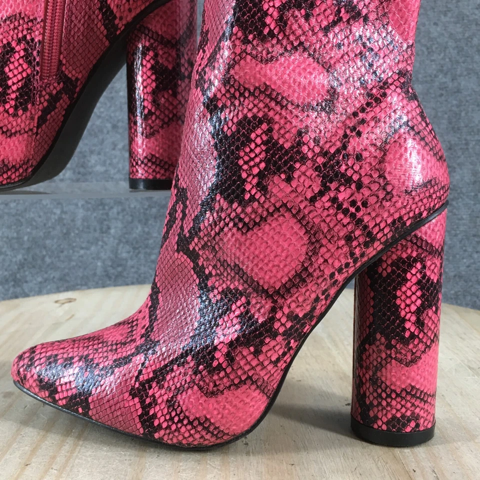 Botas Cape Robbin para mujer 6,5 M informales con estampado de serpiente en punta tacones botín al tobillo rosa Foto 3 de 4