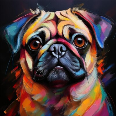 Poster Bild Kunstdruck Wandbild Leinwand Canvas 30x30 cm Hund Mops Porträt
