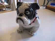 Bulldog Cement Doorstop 8" Statue Black and White with Red Collar - Excellent!