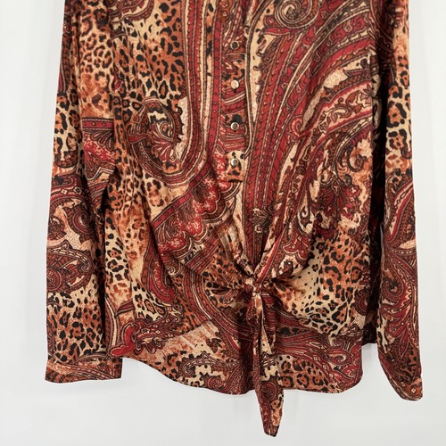 Chicos Women's Blouse Top Paisley Print Red Satin Sequin Tie Bottom Sz Medium - Picture 11 of 12