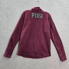 PINK Victoria's Secret Women Sweatshirt Medium Red 1/4 Zip Logo Pullover