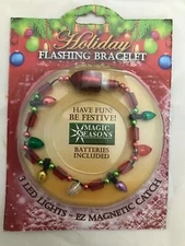 Christmas Bracelet with LED Lights and Red Green Beads - New