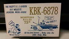 CB radio QSL postcard KBK-6878 mechanic E.J. Ruth Faley 1970s Jackson Michigan