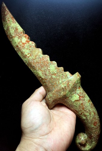 596g DIY KNIFE - Amazing!!! Natural Red Pink Ruby in Green Epidote Crystal knife - Picture 2 of 12