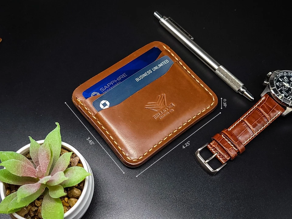 Handmade Front Pocket Wallet Full Grain Leather Compact Card Holder Luxury Gift - Image 4 of 4