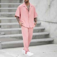 Summer Fashion Shirts and Pants Two-piece Mens Sets New Trend Solid Color