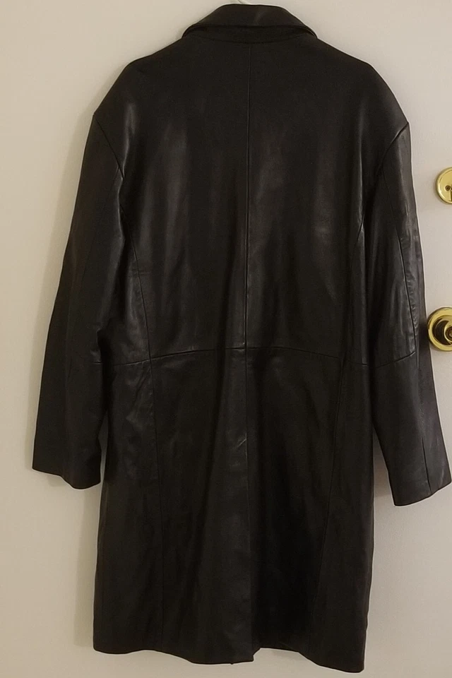 Abrigo Chaqueta De Colección Stanley Blacker Para Hombres Genuino Largo Cuero Negro Talla Mediana Foto 2 de 4