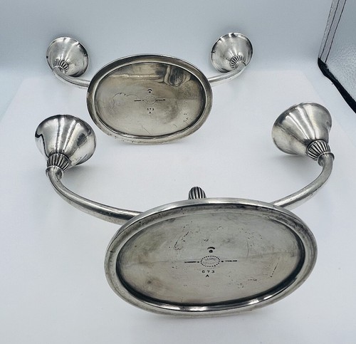 Georg Jensen Denmark Antique Pair Sterling Silver Candlesticks Candelabras 673A - Picture 8 of 9