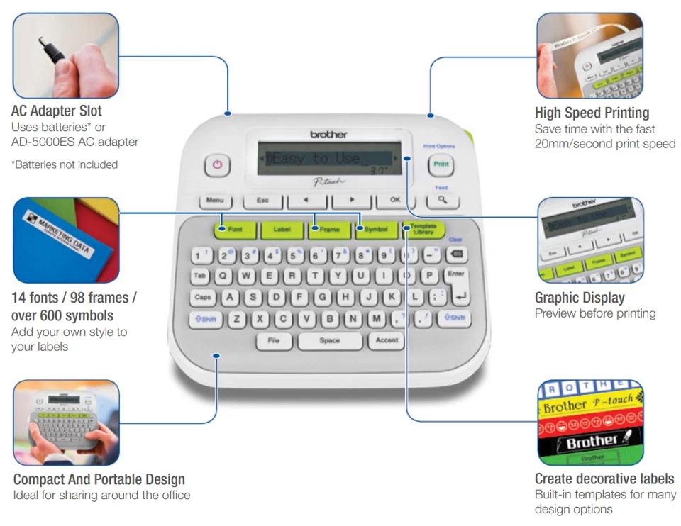 Brother P-Touch D210 Handheld Label Maker TZe 3.5mm 6mm 9mm 12mm with Free Tape - image 3 of 4