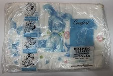 New Vintage Riegal Comfort Baby Blanket Dog With Flower 30x40