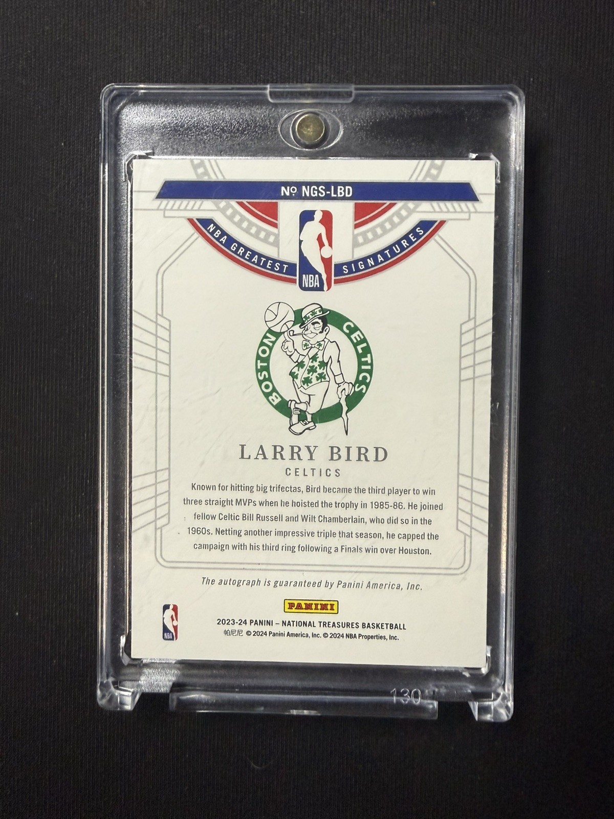 2023-24 National Treasures Larry Bird NBA Greatest Signatures Auto /15 view 2