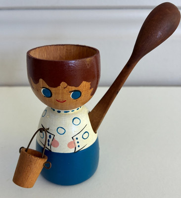 mid century 1960s scandi ANNE BEATE Designs DENMARK  wooden EGG CUP SPOON BUCKET